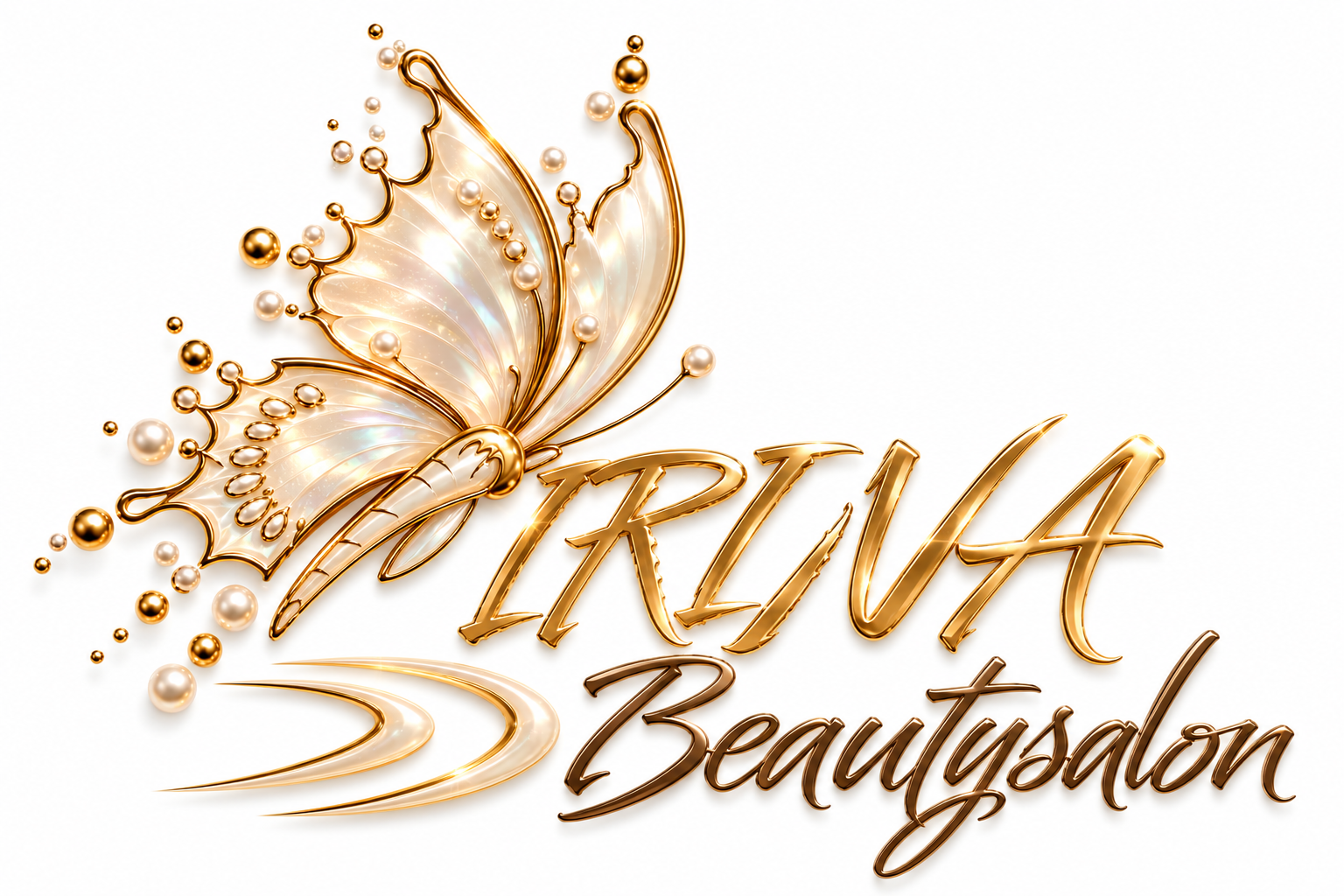 Irina Beautysalon — gouden logo met parelmoeren vlinder